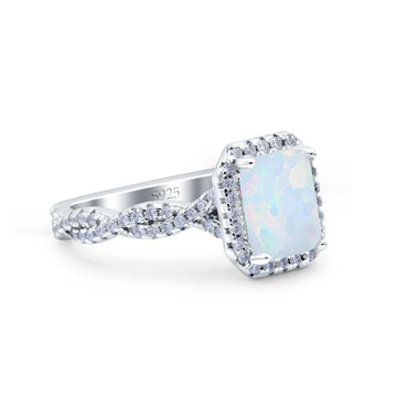 Art Deco Emerald Cut Infinity Wedding Bridal Ring Lab Created White Opal 925 Sterling Silver
